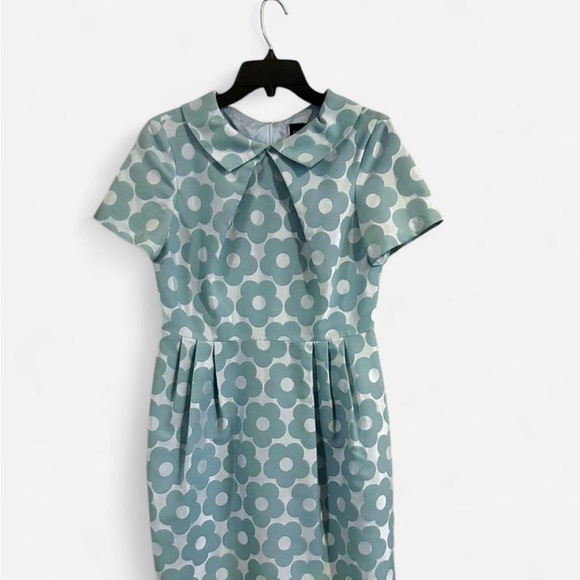 Bigio Collection sz 4 aquamarine minty Green Floral Mod Dress Peter Pan Collar - Picture 16 of 16